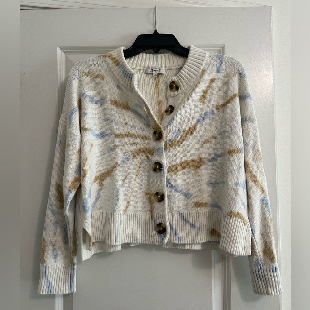 Madewell Cream and Tan Tie-Dye Cardigan